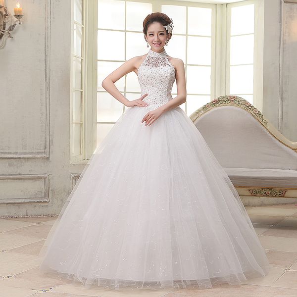 in stock lace sequins ball gown wedding dress 2020 halter neck bridal gowns ivory tulle bride dresses, White
in stock lace sequins ball gown wedding dress 2020 halter neck bridal gowns ivory tulle bride dresses, White