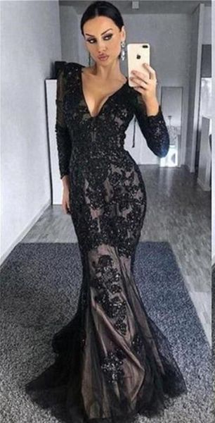 black deep v neck mermaid prom dresses 2019 new long sleeves beaded lace applique beading formal evening gowns party gowns custom made, Black;red
black deep v neck mermaid prom dresses 2019 new long sleeves beaded lace applique beading formal evening gowns party gowns custom made, Black;red