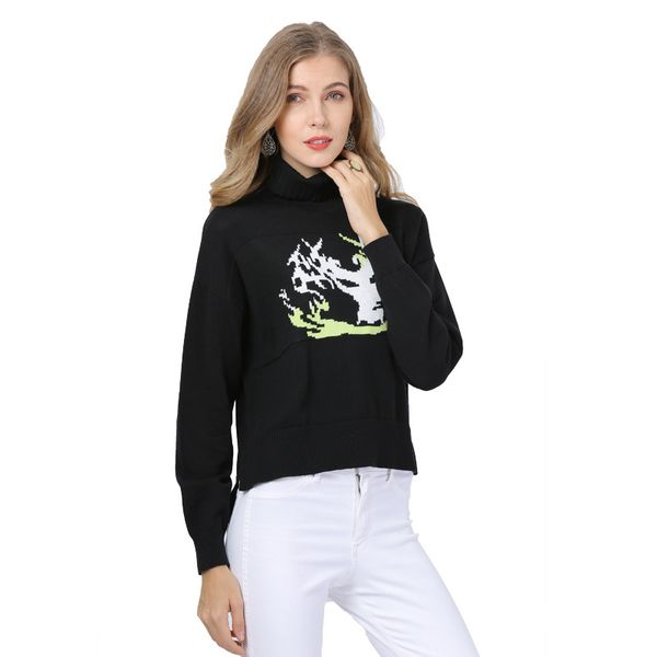 spring autumn women's sweaters long sleeve geometric turtleneck casual outerwear female sueter mujer ta6066, White;black
spring autumn women's sweaters long sleeve geometric turtleneck casual outerwear female sueter mujer ta6066, White;black