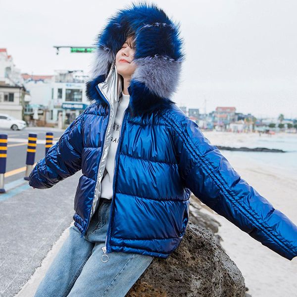 winter shiny short jacket women's leather collar loose zipper padded cotton parka shiny side silver hooded clothing, Black
winter shiny short jacket women's leather collar loose zipper padded cotton parka shiny side silver hooded clothing, Black