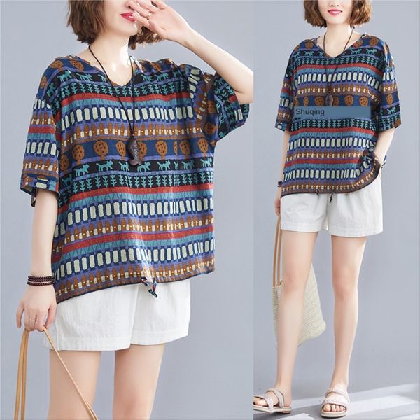 artistic v-neck loose cotton and linen short-sleeved plaid women's slim pullover pullover artistic top, White
artistic v-neck loose cotton and linen short-sleeved plaid women's slim pullover pullover artistic top, White