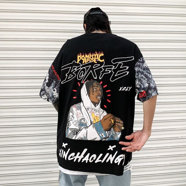 men streetwear hip hop rap print pocket short sleeve t-shirt male summer loose graffiti casual tees shirts, White;black
men streetwear hip hop rap print pocket short sleeve t-shirt male summer loose graffiti casual tees shirts, White;black