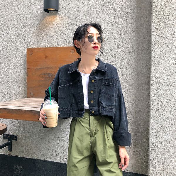 turn-down collar full streetwear loose spring and autumn style harajuku jacket women's clothing button ladies, Black;brown
turn-down collar full streetwear loose spring and autumn style harajuku jacket women's clothing button ladies, Black;brown