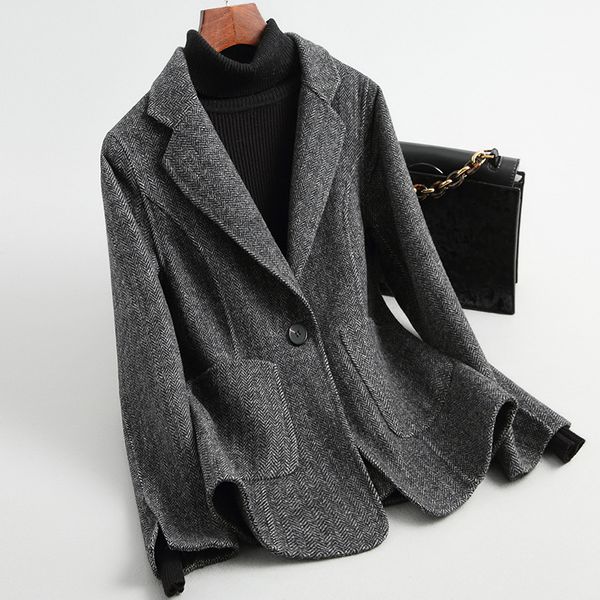 women 19fw double-faced wool tweed blazer coat jacket one button slim fit herringbon striped, Black
women 19fw double-faced wool tweed blazer coat jacket one button slim fit herringbon striped, Black