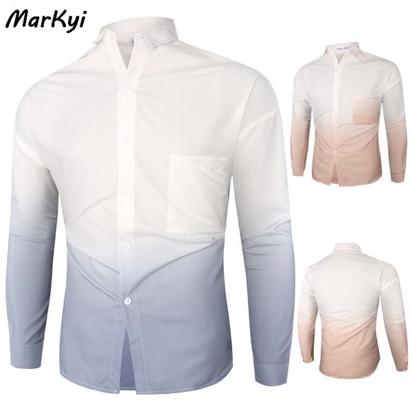 markyi 2020 fashion new gradient men's long sleeve shirt men good quality men luxury shirt brand, White;black
markyi 2020 fashion new gradient men's long sleeve shirt men good quality men luxury shirt brand, White;black