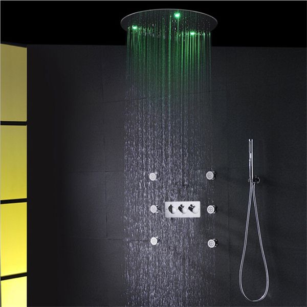 20-дюймовый круглый светодиодный потолочный душ spa осадков showerhead матовый 3 функции смеситель для душа латунь ванной душевые комплекты 
20-дюймовый круглый светодиодный потолочный душ spa осадков showerhead матовый 3 функции смеситель для душа латунь ванной душевые комплекты