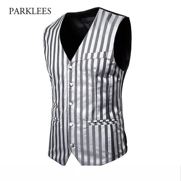 shiny sliver striped men's suit vest 2019 new multi-pockets v-neck men waistcoat wedding party prom club gilet chaleco hombre, Black;white
shiny sliver striped men's suit vest 2019 new multi-pockets v-neck men waistcoat wedding party prom club gilet chaleco hombre, Black;white