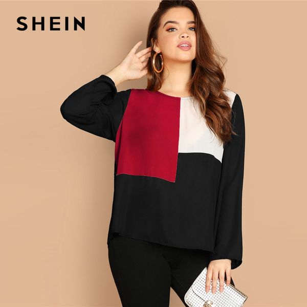 shein multicolor keyhole back color-block button long sleeve plus size blouses women 2019 spring round neck blouse, White
shein multicolor keyhole back color-block button long sleeve plus size blouses women 2019 spring round neck blouse, White