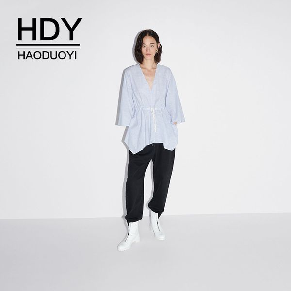 hdy haoduoyi 2020 small fresh blue stripe flare sleeve shirt with lace up plus size women, White
hdy haoduoyi 2020 small fresh blue stripe flare sleeve shirt with lace up plus size women, White