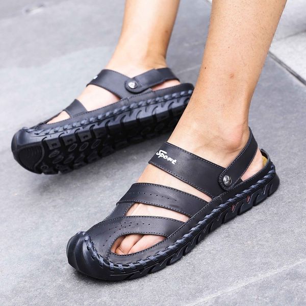 outdoor thick sole genuine leather closed toe men sandals shoes summer water shoes male slippers men beach 46, Black
outdoor thick sole genuine leather closed toe men sandals shoes summer water shoes male slippers men beach 46, Black