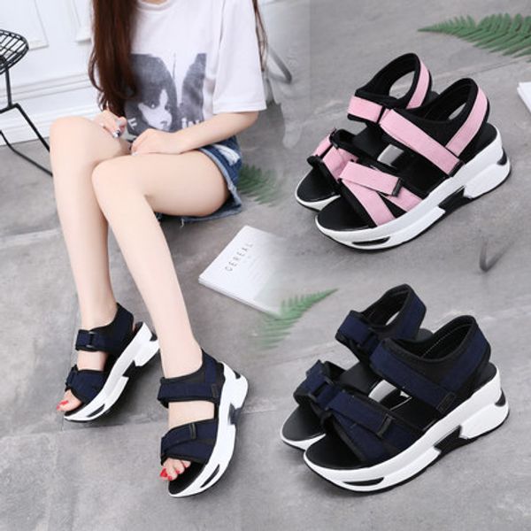 2019 summer new slope with thick base color matching wild student casual sandals, Black
2019 summer new slope with thick base color matching wild student casual sandals, Black