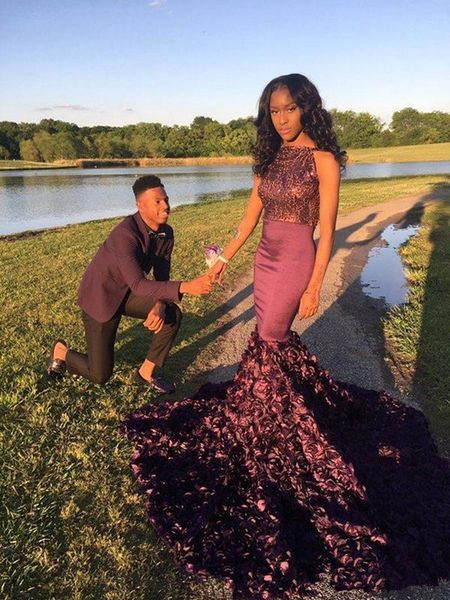 2019 burgundy south african vintage prom dresses jewel neck sequined mermaid handmade rose flower long sweep train party evening gowns, Black
2019 burgundy south african vintage prom dresses jewel neck sequined mermaid handmade rose flower long sweep train party evening gowns, Black