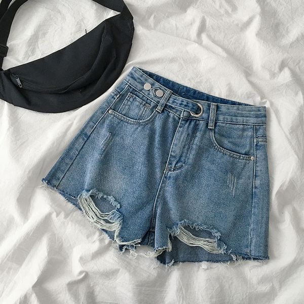 2020 summer girls high waist jeans women ripped jeans, Blue