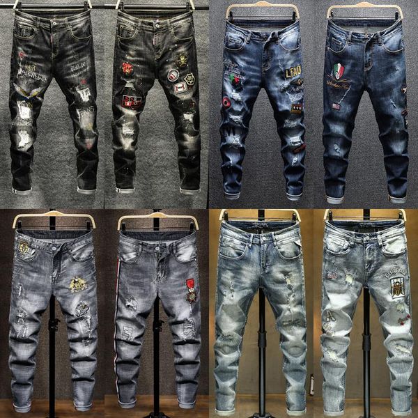 20ss autumn and spring embroidered flower jeans men's ripped beggar pants badge printed light-colored elastic trend men's long pan, Blue
20ss autumn and spring embroidered flower jeans men's ripped beggar pants badge printed light-colored elastic trend men's long pan, Blue