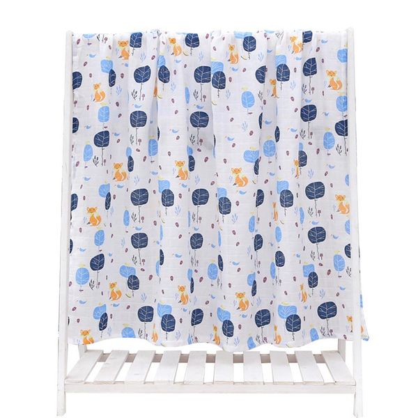 Cotton Double Layer Gauze Wrap Towel Baby Bath Towel Printing Swaddle Trolley Cartoon Blanket 120cm*110cm