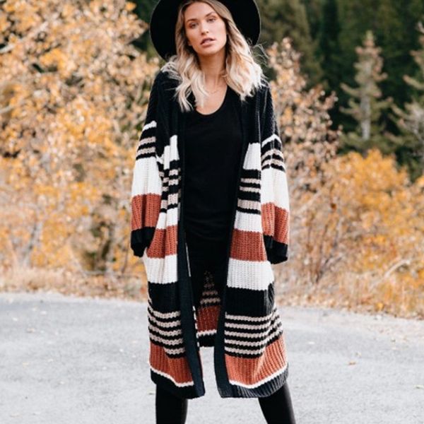 2019 autumn and winter women's sweater new plus size loose striped sweater long cardigan long knit women, White
2019 autumn and winter women's sweater new plus size loose striped sweater long cardigan long knit women, White