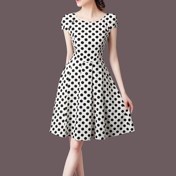 party dresses fashion polka dot dress summer v-neck short-sleeve ladies sundress, White;black
party dresses fashion polka dot dress summer v-neck short-sleeve ladies sundress, White;black