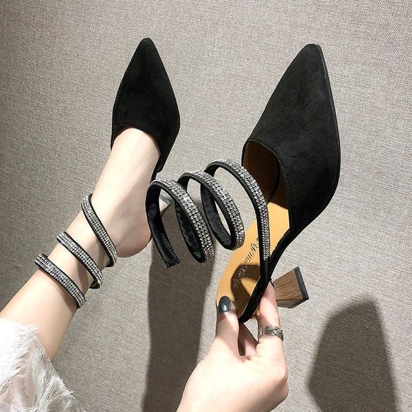 european station 2019 spring and summer new high heels pointed rhinestones around the feet stiletto banquet shoes, Black
european station 2019 spring and summer new high heels pointed rhinestones around the feet stiletto banquet shoes, Black