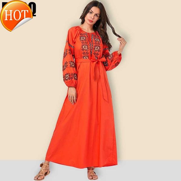 cotton caftan for muslim women mc209028 size women's orange embroidered bubble sleeve belt arabian dress large swing long, Red
cotton caftan for muslim women mc209028 size women's orange embroidered bubble sleeve belt arabian dress large swing long, Red