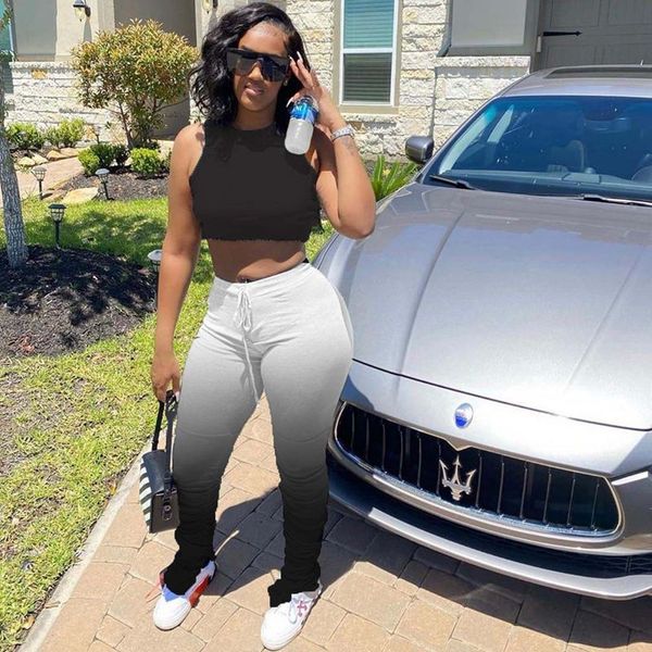 gradient two pieces sets tracksuits sleeveless crop t-shirt & skinny stacked leggings pants suit fitness outfits matching set, White
gradient two pieces sets tracksuits sleeveless crop t-shirt & skinny stacked leggings pants suit fitness outfits matching set, White