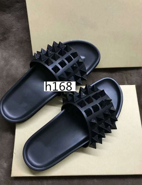 donna studded flat shoes designer red bottoms shoes men's rivet spikes flat slipperswith boxs, Black