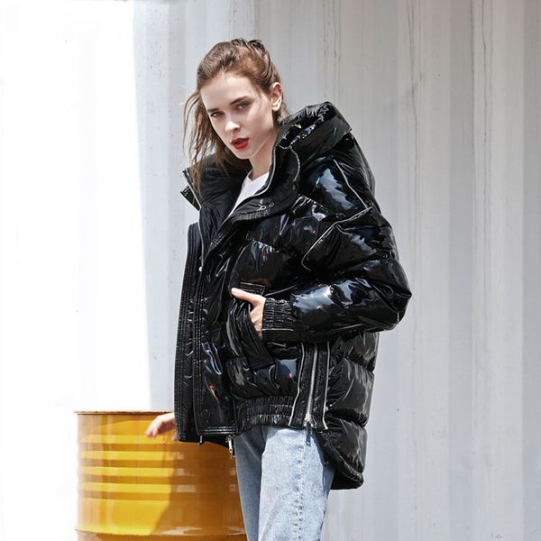 women's duck down jacket winter hooded parka couple series fashion loose warm glossy black laser down coat
women's duck down jacket winter hooded parka couple series fashion loose warm glossy black laser down coat