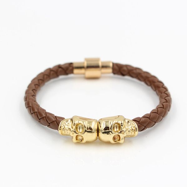 popular ornaments punk weave leather rope bracelet magnetic buckle double head human skeleton head bracelet, Golden;silver
popular ornaments punk weave leather rope bracelet magnetic buckle double head human skeleton head bracelet, Golden;silver