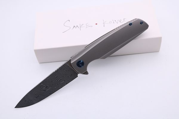 

SMKE ножи Пользовательские Specter Flipper Складной нож Дамаск лезвия пескоструйной Титан Ручка Тактические выживания Ножи Открытый карманный нож