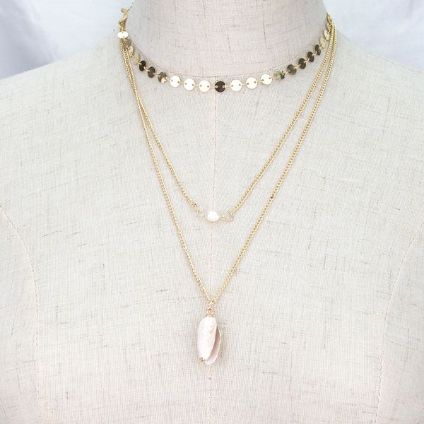 new necklace jewelry simple sequin clavicle chain fashion pearl natural open conch pendant necklace 3 layer set, Silver
new necklace jewelry simple sequin clavicle chain fashion pearl natural open conch pendant necklace 3 layer set, Silver