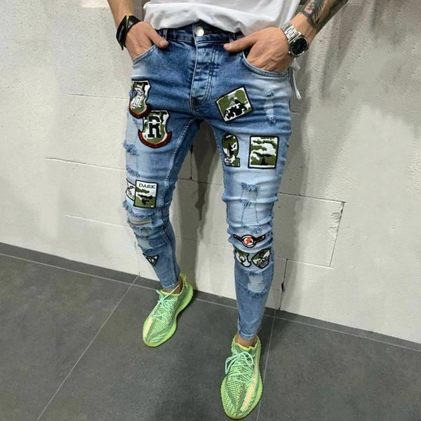 e-baihui 2021 spring and autumn new european and american trend men's hole pants camouflage patch men's slim feet pants badge trou, Blue
e-baihui 2021 spring and autumn new european and american trend men's hole pants camouflage patch men's slim feet pants badge trou, Blue