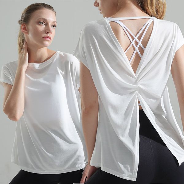 2020 new summer backless fitness clothes women's sports shirt quick-drying t-shirt yoga large size short sleeve, White
2020 new summer backless fitness clothes women's sports shirt quick-drying t-shirt yoga large size short sleeve, White
