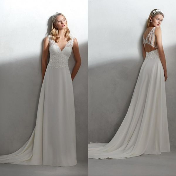 2019 boho wedding dresses v neck chiffon bridal gowns sleeveless hollow back lace wedding dress cheap, White
2019 boho wedding dresses v neck chiffon bridal gowns sleeveless hollow back lace wedding dress cheap, White