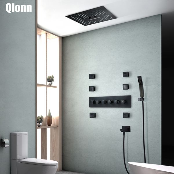 luxury bathroom 400*400mm black rectangle wall-mounted shower head rainfall waterfall mist thermostatic brass shower faucets set
luxury bathroom 400*400mm black rectangle wall-mounted shower head rainfall waterfall mist thermostatic brass shower faucets set