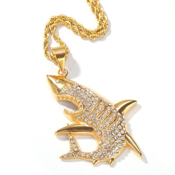 fashion hip-hop micro zircon golden shark necklaces iced out bling shark charm pendant necklace twist chain for men women designer jewelry, Silver
fashion hip-hop micro zircon golden shark necklaces iced out bling shark charm pendant necklace twist chain for men women designer jewelry, Silver
