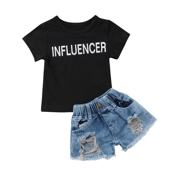 2018 fashion causal toddler baby girls 2pcs letter print black short sleeve t-shirts denim hole blue shorts outfit 0-4y, White
2018 fashion causal toddler baby girls 2pcs letter print black short sleeve t-shirts denim hole blue shorts outfit 0-4y, White