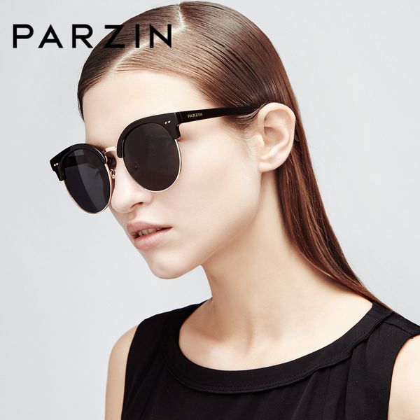 

parzin classic round sunglasses for women men quality tr90 semi-rimless frame polarized driving anti-glare sun glasses, White;black