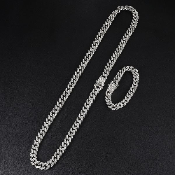 rhinestones gold gold full miami curb cuban chain cz bling rapper necklaces for men hip hop jewelry, Black