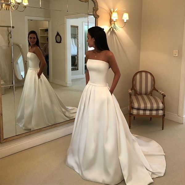 strapless simple bridal wedding gowns ivory satin skirt with pockets wedding dresses a-line vestido de noiva princesa, White
strapless simple bridal wedding gowns ivory satin skirt with pockets wedding dresses a-line vestido de noiva princesa, White