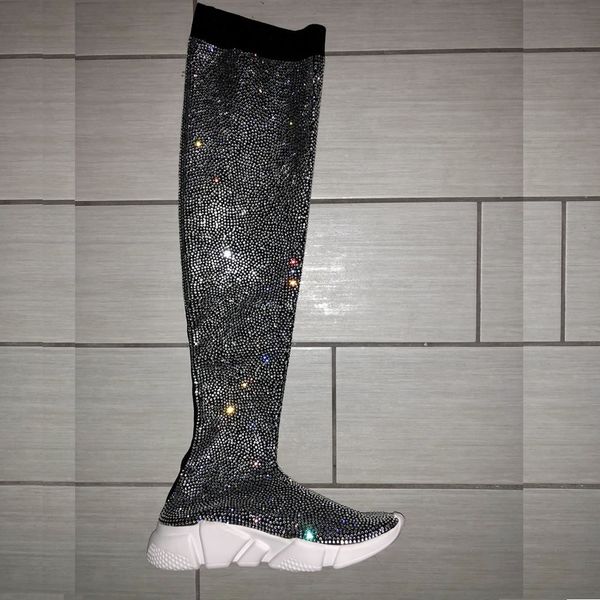 spring knee high sneakers women crystal sock sneakers stretchy knitting thigh high boots handmade rhinestones all over boots, Black
spring knee high sneakers women crystal sock sneakers stretchy knitting thigh high boots handmade rhinestones all over boots, Black