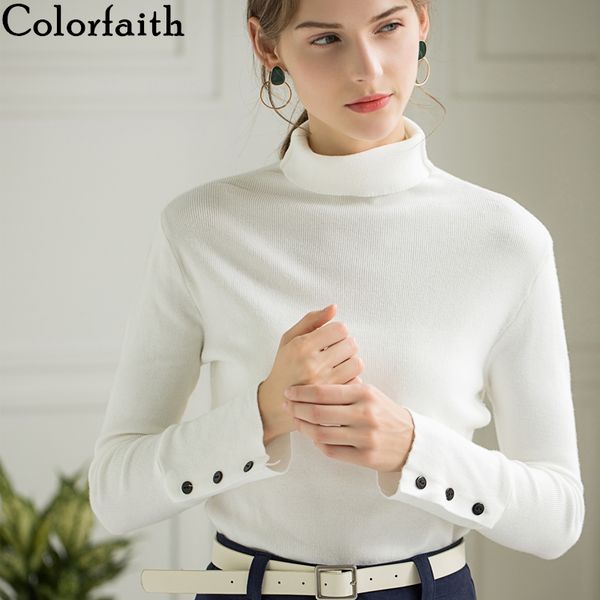 colorfaith women sweater pullover 2019 autumn winter turtleneck button slim korean style fashion elegant casual office sw1011, White;black
colorfaith women sweater pullover 2019 autumn winter turtleneck button slim korean style fashion elegant casual office sw1011, White;black