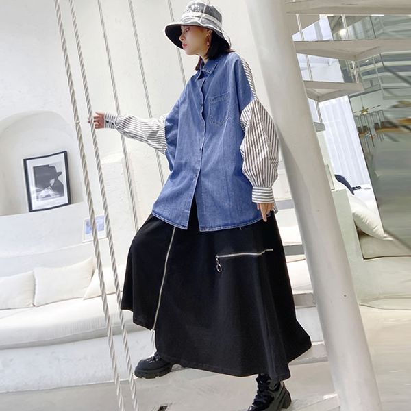 loose tide plus size blouse patchwork striped denim women clothes 2020 spring new fashion loose turn down collar shirt dmy4128, White
loose tide plus size blouse patchwork striped denim women clothes 2020 spring new fashion loose turn down collar shirt dmy4128, White