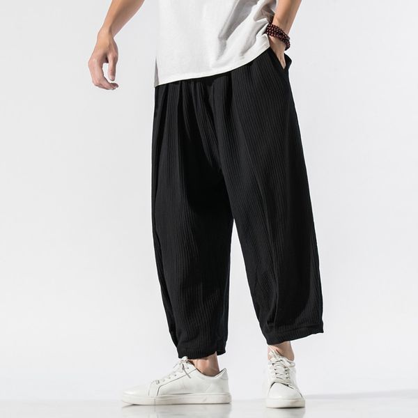 men's pants cotton and linen nine-point large size loose wide-leg mens track lantern solid color harem, Black
men's pants cotton and linen nine-point large size loose wide-leg mens track lantern solid color harem, Black