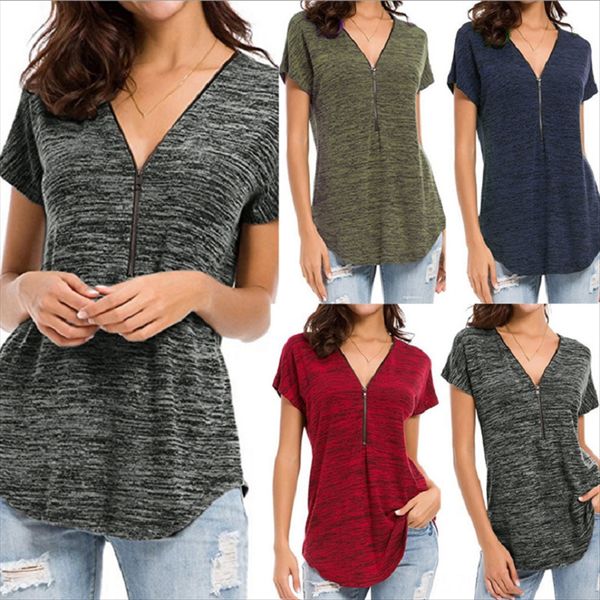 short-sleeved female 2019 women's solid color loose v-neck short-sleeved t-shirt female 2019 women's solid color loose v-neck zipp, White
short-sleeved female 2019 women's solid color loose v-neck short-sleeved t-shirt female 2019 women's solid color loose v-neck zipp, White