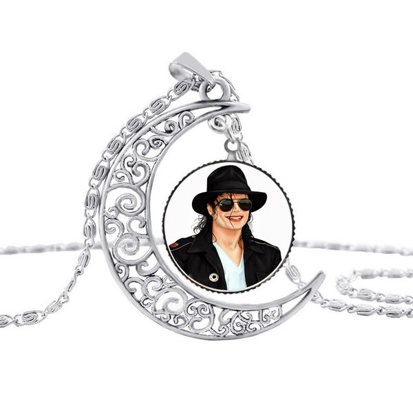 world dance king mike jackson pendant time stone necklace souvenirs moon necklace, Silver