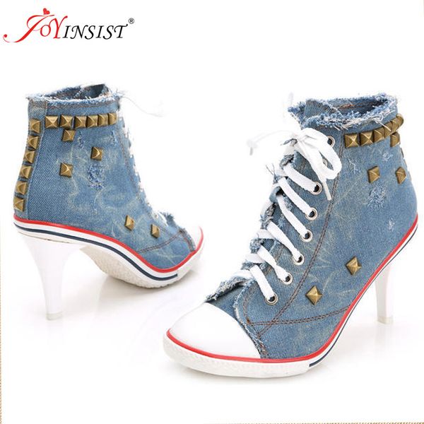 women canvas shoes denim high heels rivets shoes fashion shoe laces sneakers women short boots t200525, Black
women canvas shoes denim high heels rivets shoes fashion shoe laces sneakers women short boots t200525, Black