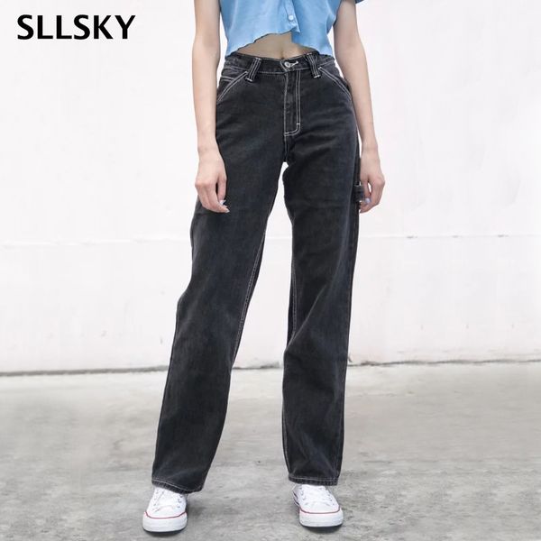 sllsky women high-rise faded black denim jeans with white stitching straight leg denim pants casual spring autumn 2020 new, Blue
sllsky women high-rise faded black denim jeans with white stitching straight leg denim pants casual spring autumn 2020 new, Blue