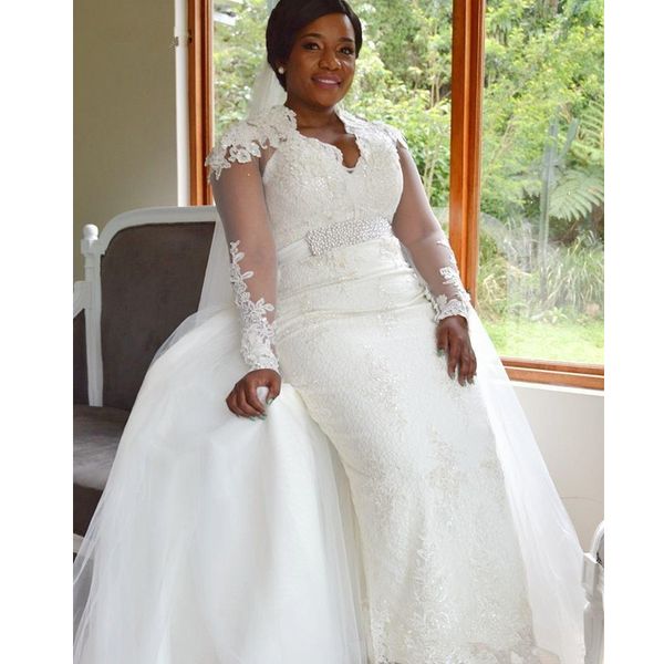 lace wedding dresses with detachable skirt elegant long sleeves floor length long bridal gowns with appliques, White
lace wedding dresses with detachable skirt elegant long sleeves floor length long bridal gowns with appliques, White