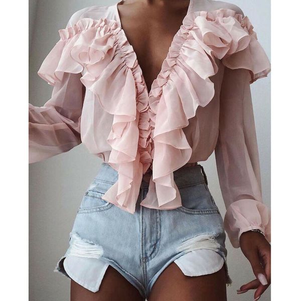 2019 autumn women elegant chiffon casual shirt female stylish flounce solid color v-neck ruffle trim blouse, White
2019 autumn women elegant chiffon casual shirt female stylish flounce solid color v-neck ruffle trim blouse, White
