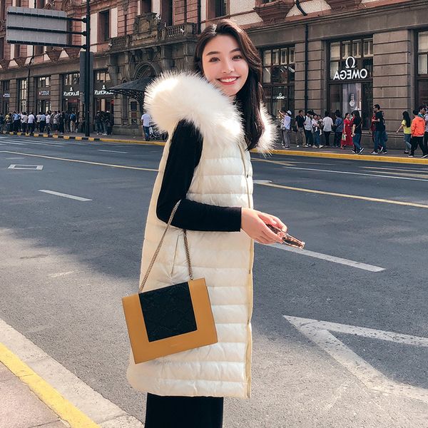 hooded large fur collar sleeveless down jacket cotton-padded clothes women's mid-length winter fashion glorious loose casual ves, Blue;black
hooded large fur collar sleeveless down jacket cotton-padded clothes women's mid-length winter fashion glorious loose casual ves, Blue;black