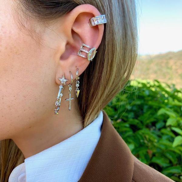 1 piece three row round circle spiked ear cuff no piercing women lady fashion cz clip on earring, Silver
1 piece three row round circle spiked ear cuff no piercing women lady fashion cz clip on earring, Silver